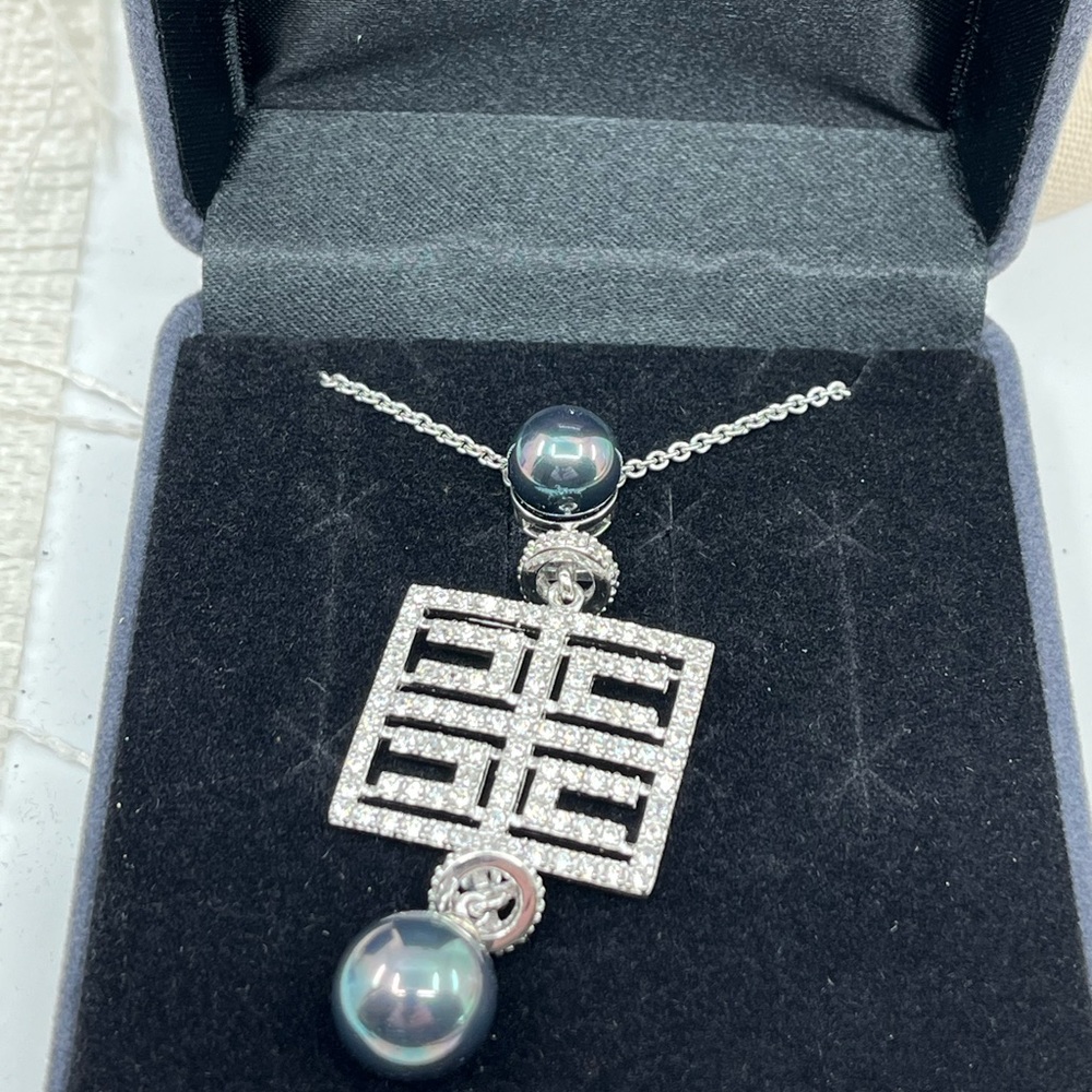 Joseph Esposito 925 Diamonique Necklace with Black Cultured Pearls – 18-20" - Picture 10 of 16